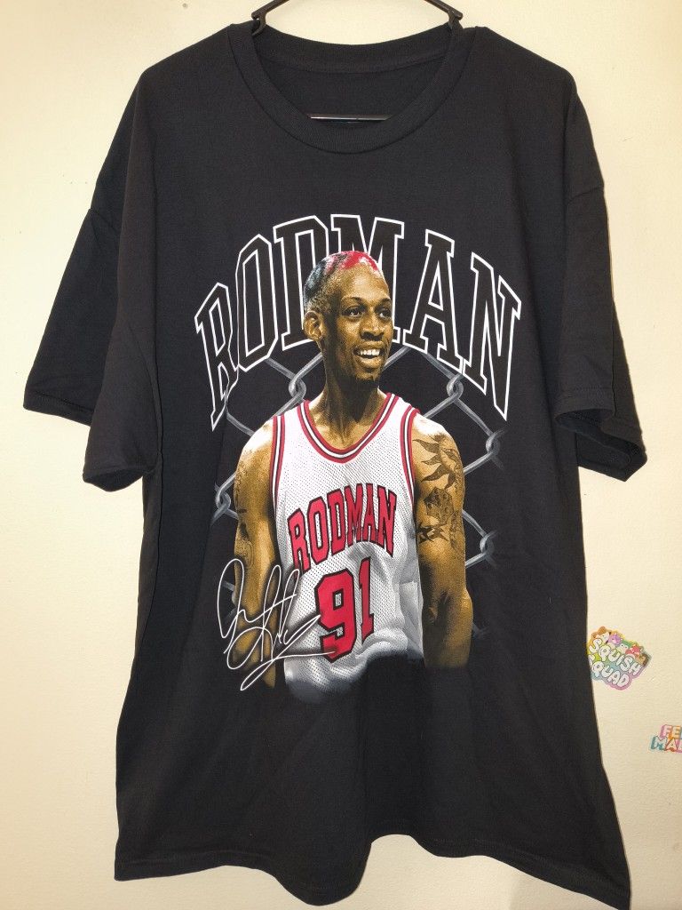 DENNIS RODMAN (THE WORM) 🪱 CHICAGO BULLS 6 Time Champions Men's Heavyweight Black Cotton Tee Size XL & 2XL 1990's Inspired Brand New Mint Condition