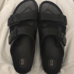 Black leather slip on croc type sandals size 10 1/2 women’s like new