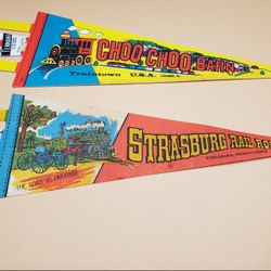 2 Vintage Pennants Trains