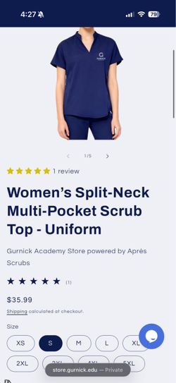 3 Small Gurnick Academy Women's Split-Neck Multi-Pocket Scrub Top - Uniform
