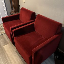 Two Red Suede Accent Chairs