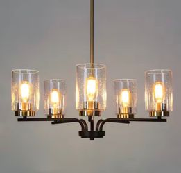 5-Light Brass and Black Candlestick Chandelier