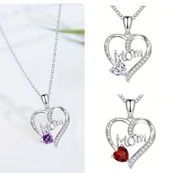 3 Mom Silver Necklaces In Red, Purple, Clear