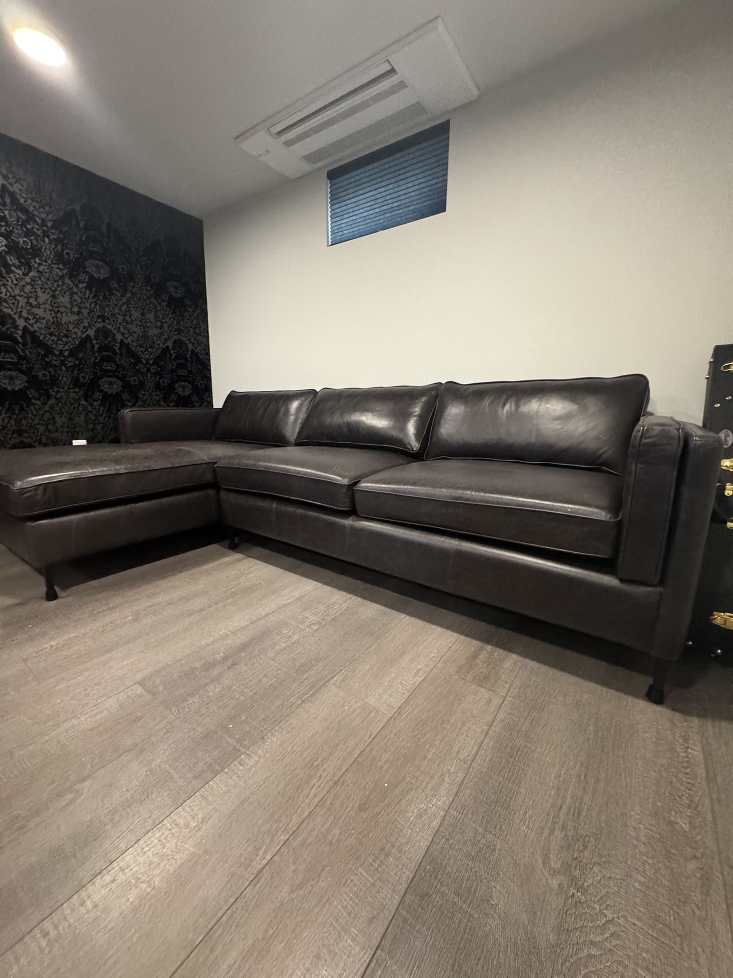 Black Italian Leather Sectional Couch
