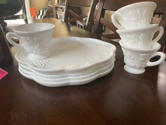 8 pc Harvest Milk Glass Snack Set - Dishes and cups
