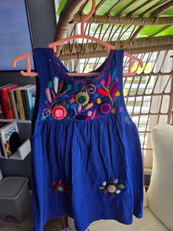 Blue Embroidered Floral Sleeveless dress