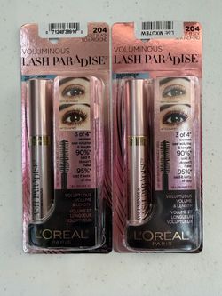 L'Oreal Voluminous Lash Paradise WATERPROOF Mascara BLACKEST BLACK 204 - 2 Pack