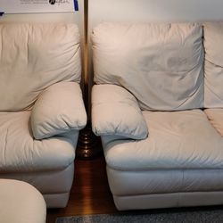 Leather Sofa Loveseat Chair Ottoman Set White Excellent Condition