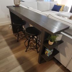 High bar table with two stools- 74"long 36" tall 16" wide