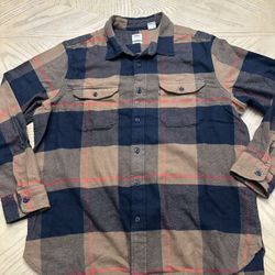 Levis Shirt Mens Button Up Relaxed Fit Flannel Brown Black Plaid Size XL
