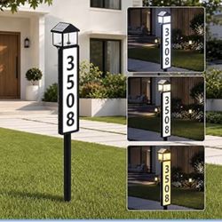New-Solar Address Sign for Outside, Lantern-Style Solar Powered House Number Sign with Stake, 3 Lighting Modes, LED Illuminated Address Plaque Waterpr