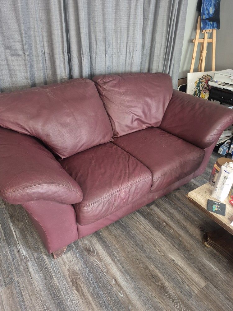Red Leather Couch & Loveseat