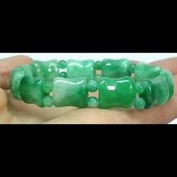 Jade Jadeite Bamboo Green Bracelet Bangle 3.5-4inches 