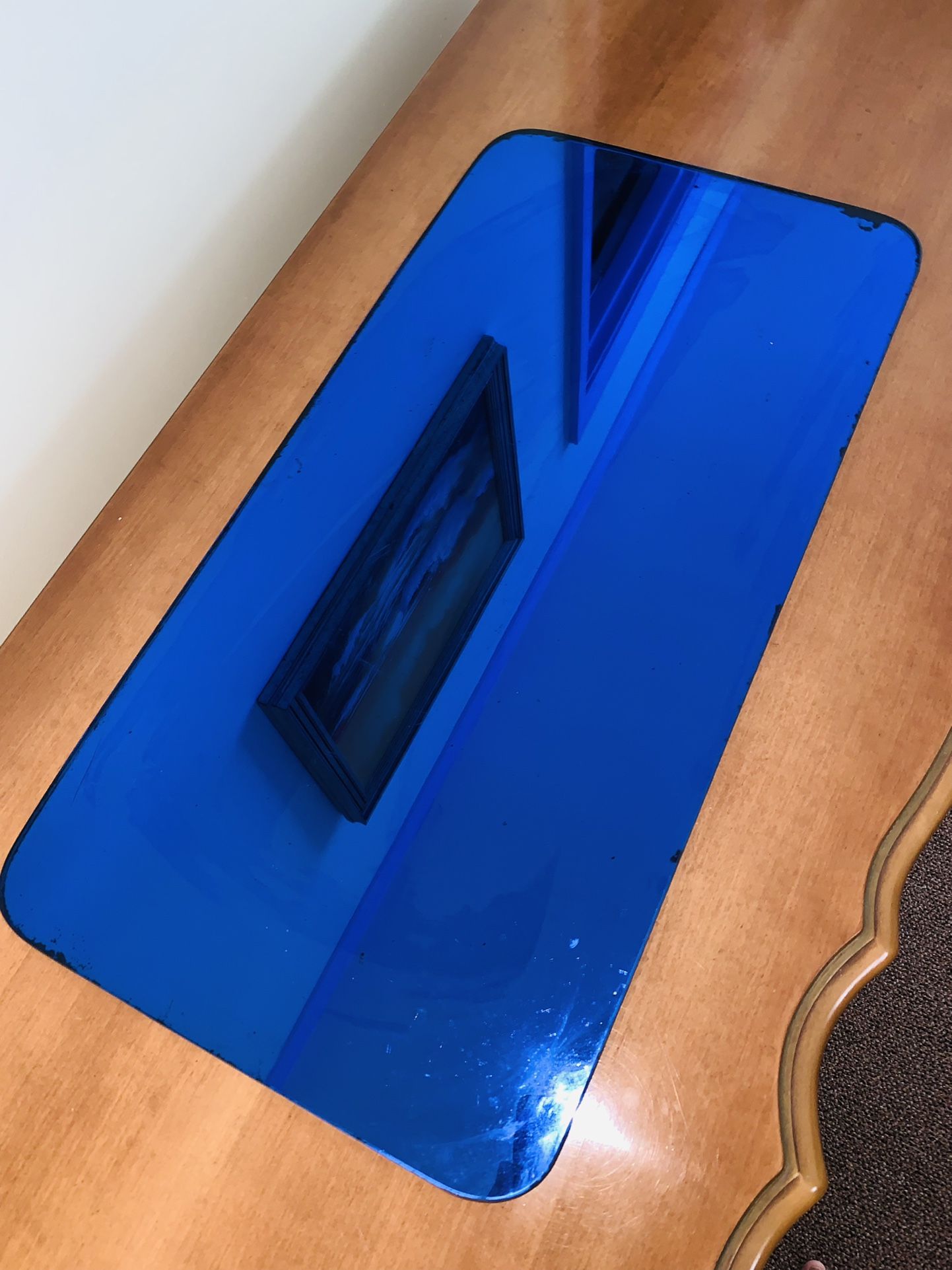 COBALT BLUE ART DECO 1930’s RECTANGLE MIRROR 24 Inches x 12 Inches Smooth Edge - For HANGING or TABLE TOP