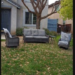 Patio Swivel Rocking Chair With Three Seater Couch Gray Frame Available In Brown Gray Or Base Cushions Brand New