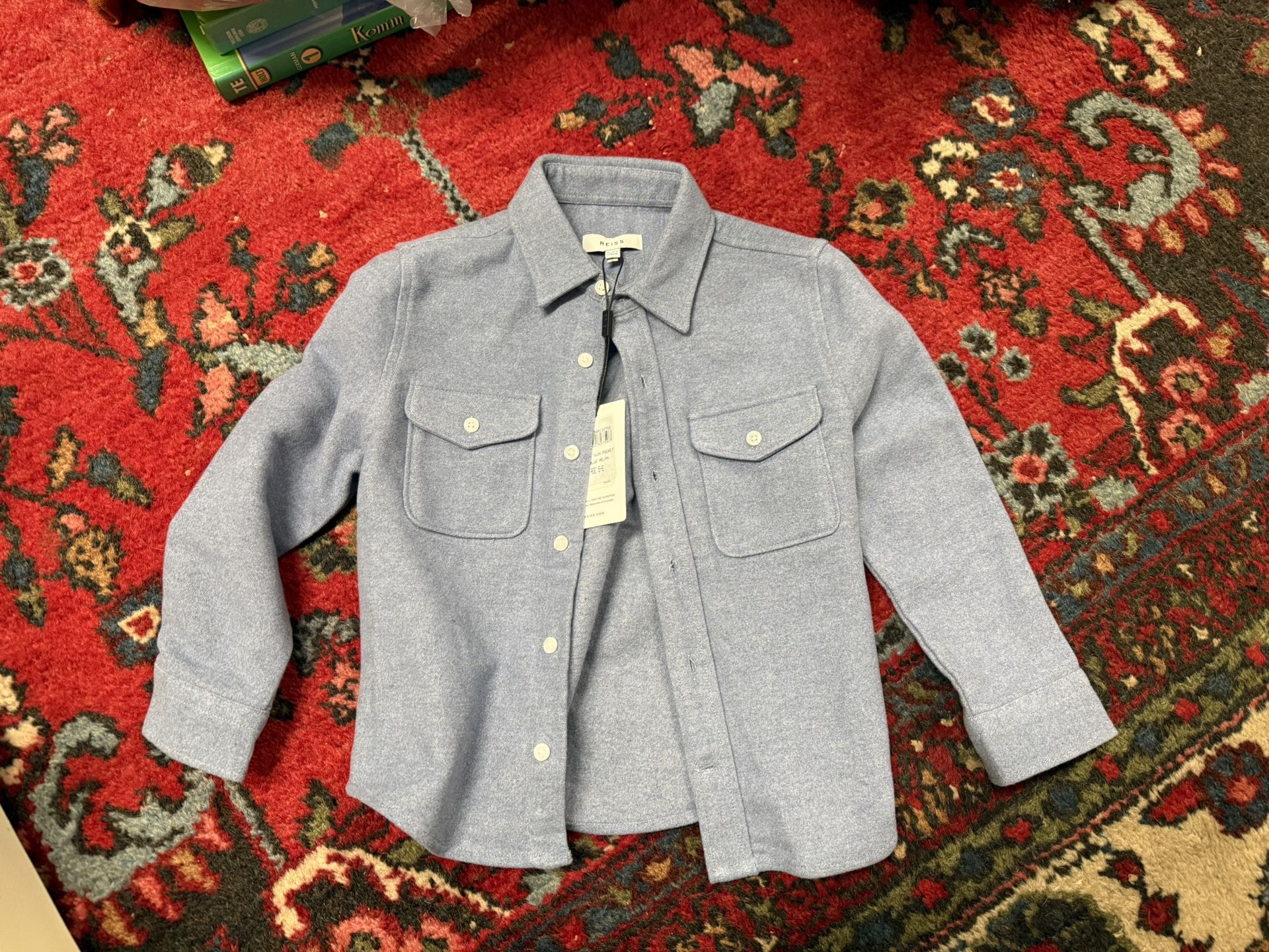 2 Reiss Boys 5-6Y (116 cm) Soft Blue Melange & Plaid Twin-Pocket Shirt/Jacket