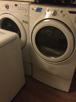 Whirlpool duet super duty washer and dryer on pedestals/ 90 day warranty/ delivery available