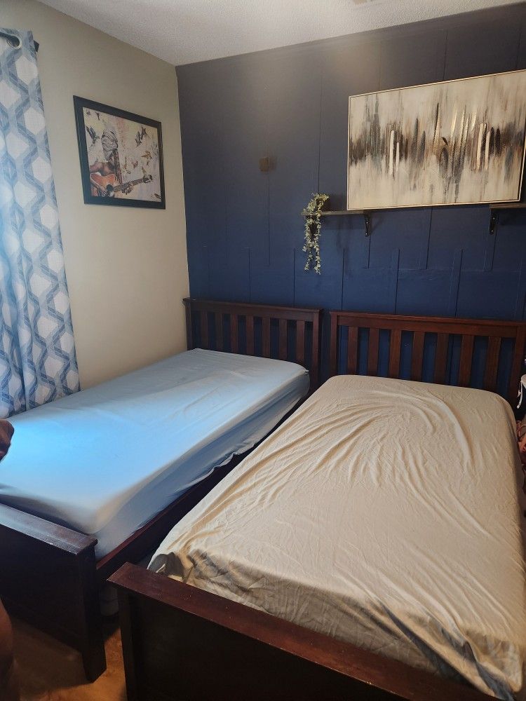 2 Wooden Twin Beds