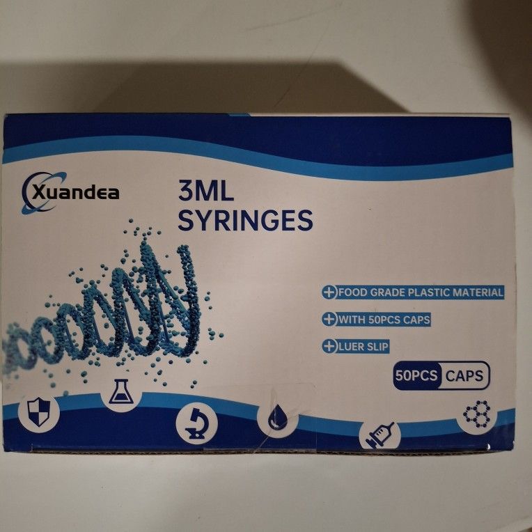 50 Pack 3ml Luer Slip Syringes without Needle, Disposable, Sterile