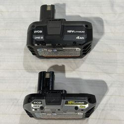 Ryobi 18v One+ Lithium Ion High Performance 4Ah & 2Ah Batteries 