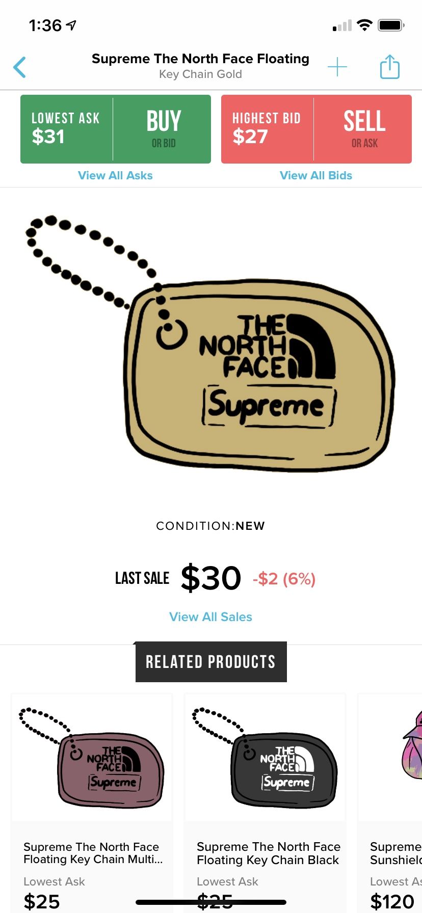 Supreme north face floating key chain