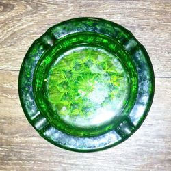 Vintage 1970’s Anchor Hocking Spearmint Green, Ornate Glass Fairfield Ashtray

