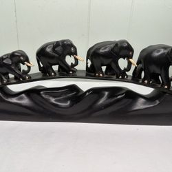 Ebony Wood Carving Elephants Sri Lanka 12" 