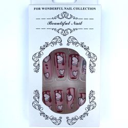 BFF HEARTS LONG COFFIN SHAPED PRESS ON FAUX NAILS