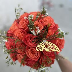 Orange And Red Roses Bouquet