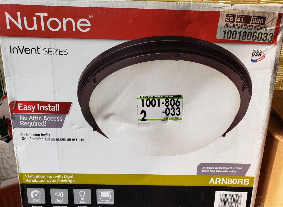 Broan-NuTone
InVent Decorative Oil-Rubbed Bronze 80 CFM Ceiling Installation Bathroom Exhaust Fan with Light and White Globe