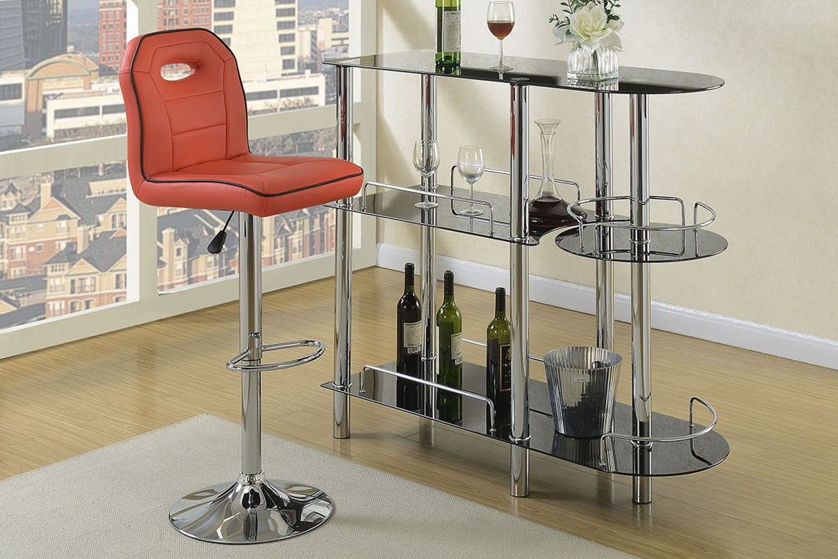 Bar Stool Red Faux Leather . 17" X 21" X 38"h -46"h . New. Especial Price