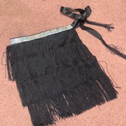 New one size black fringe short wrap tie skirt boho festival flapper sequin 