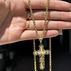14k Gold Rope Chain With Cross 