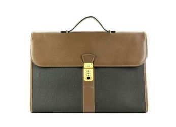 EXC DUNHILL Gray & Brown Leather & PVC Binder Briefcase Bag