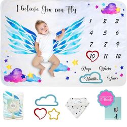Baby Monthly Milestone Blanket Boy or Girl - Cute 60x40 Inch Baby Milestone Blanket for Baby Boy and Baby Girl - Baby Age Blanket - Baby Growth Chart 