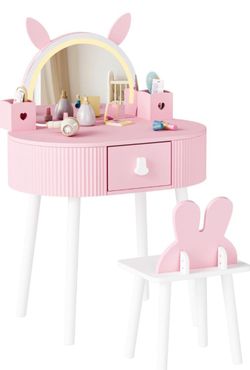 kids pink vanity with chair