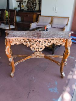 Marble wood and gold console