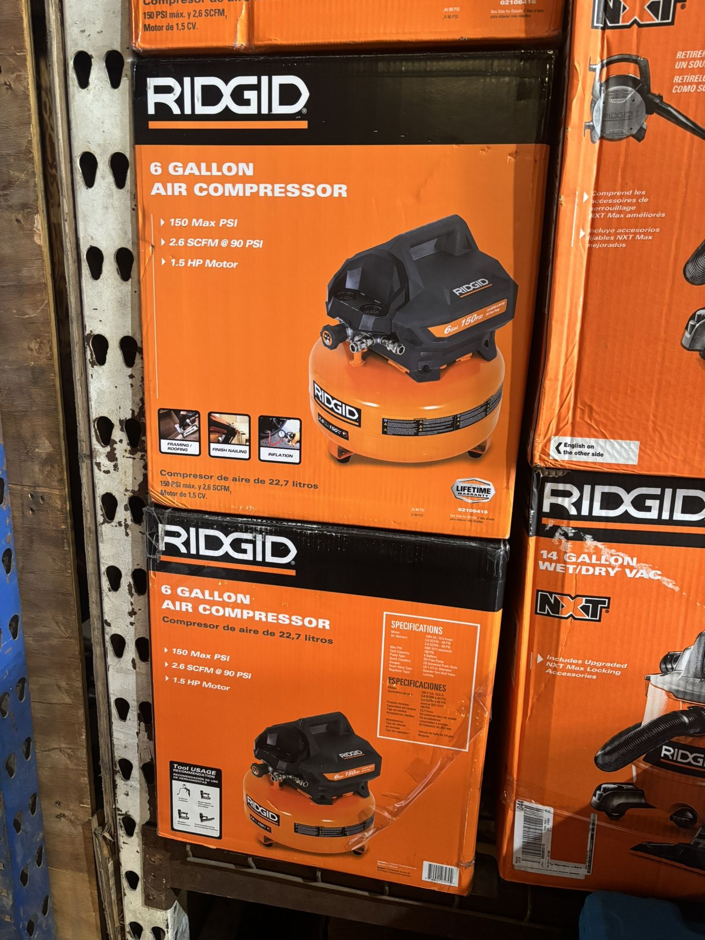 RIDGID 6 Gal. 150 PSI Portable Electric Oil-Free Jobsite Pancake Air Compressor with Dual Pressure Gauges and 2-Quick Couplers