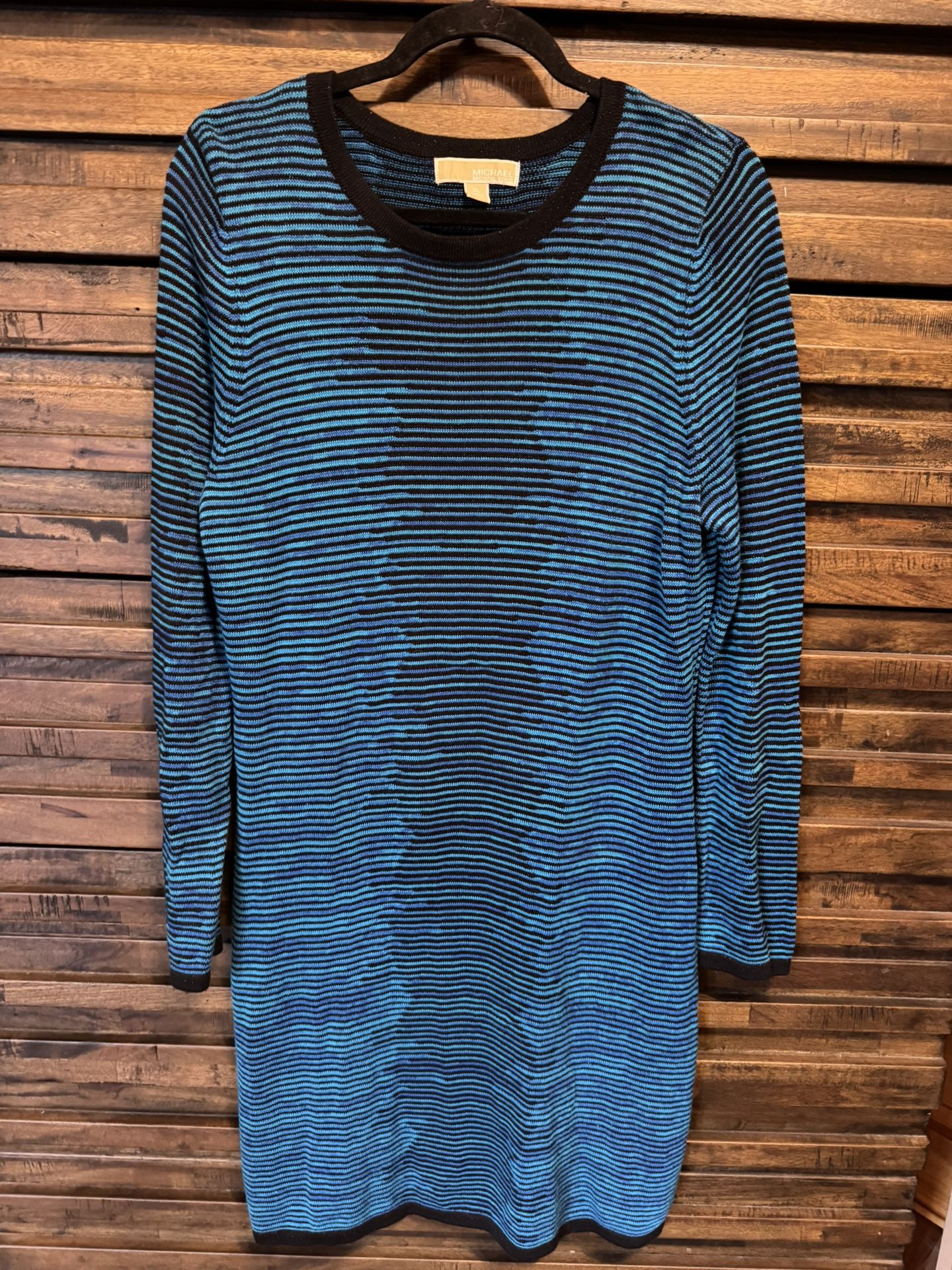 Michael Michael Kors Long Sleeve Knit Striped Sweater Dress Blue Long Sleeve XL