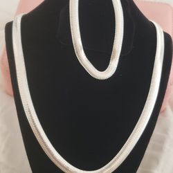 Silver Plated S925 Posts Men Or Women Snake Chain 20in  Chain And 8in Bracelet 