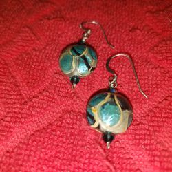 Women's 925 Sterling Silver Turquoise Abalone Dangle Earrings 