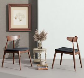 Set of 6 modern mid century solid wood dining chairs - charcoal/walnut