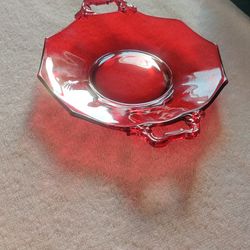  Vintage Cambridge glass ruby red handled plate.  