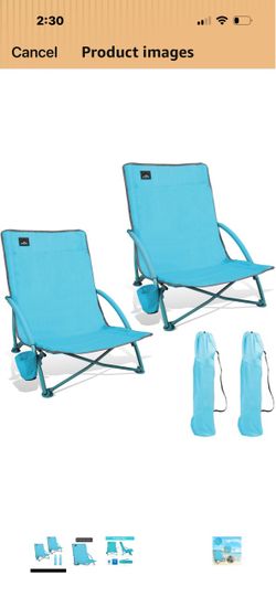 Low-Profile Folding Beach Chairs Set of 2