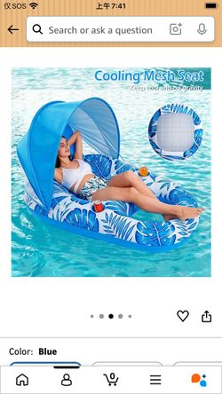 Pool Float with Canopy - Inflatable Pool Floaties Adult Lounger Floats Raft Floating Chair with Cup Holders for Swimming Pool Lake Water Lounge Float 