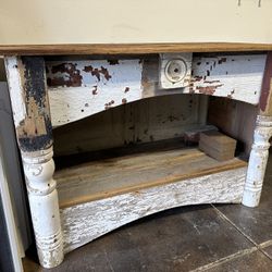 Antique Vintage Rustic Farmhouse Wooden Work Bench Distressed White Country Rare