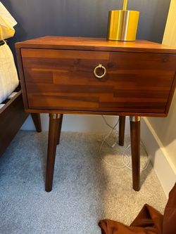 Mid-Century Modern Walnut Nightstand with Drawer