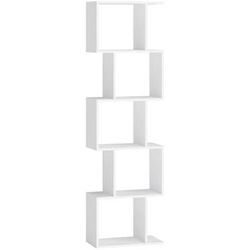 Bookshelf, 5-Tier Bookcase, 9.4 x 15.7 x 62.6 Inches, Storage Shelf with Open Compartments, Modern Style, for Living Room, Bedroom, Office, Matte Whit