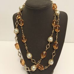 Ladies Garnet Crystal & Pearl Necklace