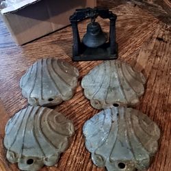 Liberty Cast Iron Liberty Bell Bookend & 4 Vintage Cast Iron Wall Pockets, 19th Century